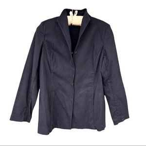 Eileen Fisher Italian Fabric Navy Mandarin Collar Jacket Size Petite Medium